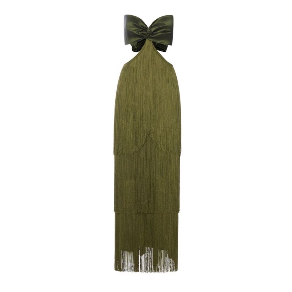 Bless Women Long Dress With Fringes And Satin Bow
